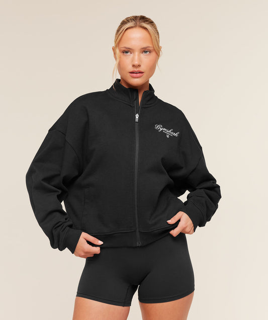 Script Embroidery Oversized Zip Through - US 8965