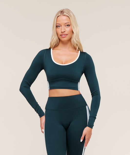 Piping Long Sleeve Crop Top - US 5724